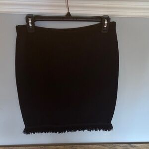 St. John Black Pencil Skirt with Fringe Detail